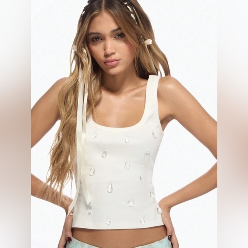 NWT Missguided Sleeveless Ribbed Crystal Tank Top Medium